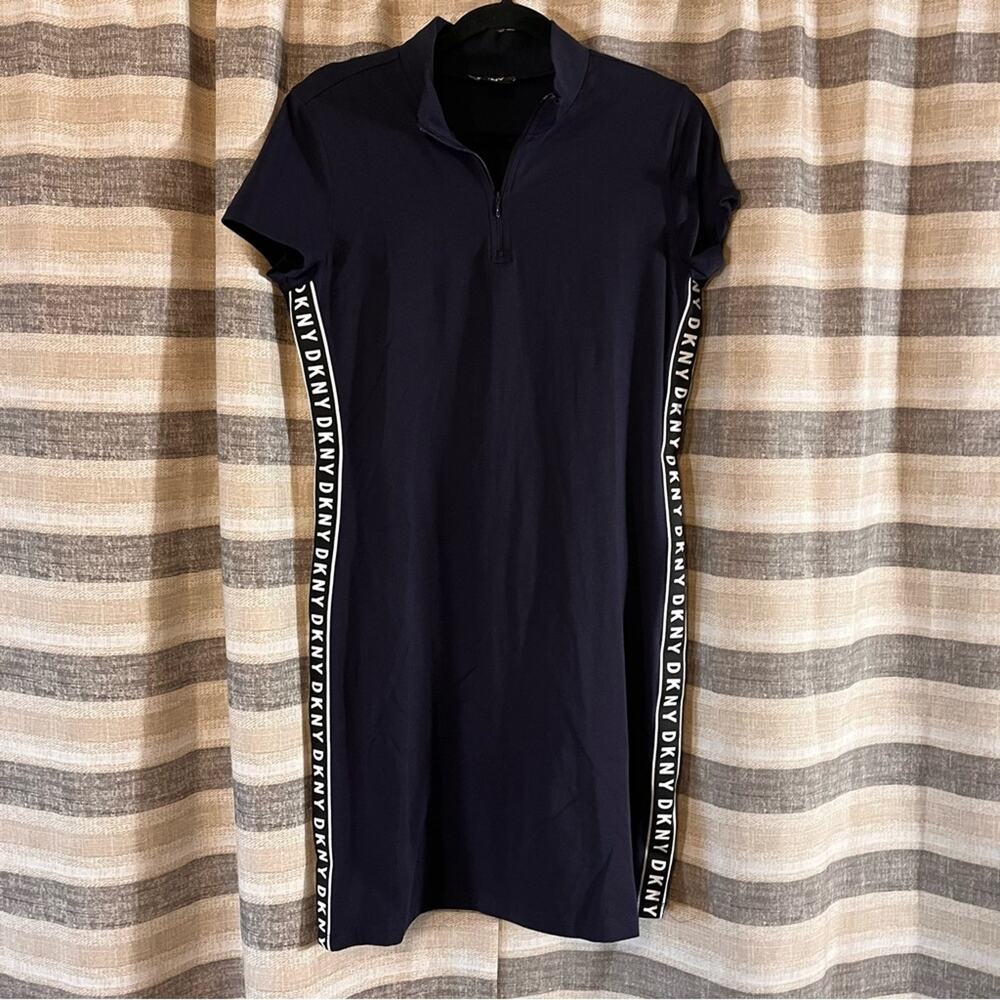 DKNY Navy Collared Side Striped Dress Size Small‎